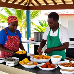Caribbean Holidays, Guadeloupe Cooking Holidays, Local Guadeloupe cooking class preparing accras, colombo spices and fresh seafood in a bright traditional kitchen