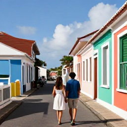 Caribbean Holidays, Guadeloupe Couples Holidays, A couple exploring colourful colonial streets and a waterfront in Pointe-a-Pitre, Guadeloupe