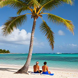 Caribbean Holidays, Guadeloupe Couples Holidays, A couple relaxing beneath palm trees beside turquoise water on Grande-Terre, Guadeloupe