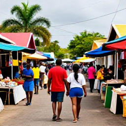 Caribbean Holidays, Guadeloupe Couples Holidays, Couple exploring colourful streets and a lively local market in Pointe-&agrave;-Pitre, Guadeloupe