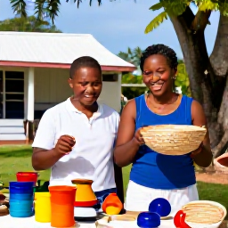Caribbean Holidays, Guadeloupe Culture Holidays, Friendly local artisan displaying handmade basketry, pottery and colourful crafts in a Guadeloupe village