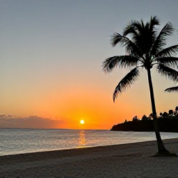 Caribbean Holidays, Guadeloupe December, Adults-only beachfront resort in Guadeloupe at sunset, calm Caribbean sea and palm trees