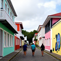 Caribbean Holidays, Guadeloupe December Break, Visitors walking through the historic streets of Pointe-&agrave;-Pitre, Guadeloupe, viewing colourful colonial architecture and street art