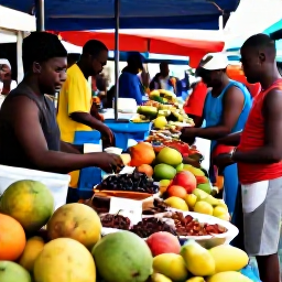 Caribbean Holidays, Guadeloupe December, Colourful Guadeloupe market with tropical fruit, spices and local food, visitors browsing stalls