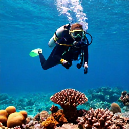 Caribbean Holidays, Guadeloupe Diving April, Scuba diver exploring a colourful coral reef in clear turquoise water off Guadeloupe