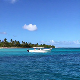 Caribbean Holidays, Guadeloupe Diving April, Small dive boat travelling across calm blue Caribbean water towards Guadeloupe's Basse-Terre coast