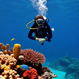 Caribbean Holidays, Guadeloupe Diving August, Scuba diver exploring colourful coral reef and tropical fish in clear Caribbean water off Guadeloupe