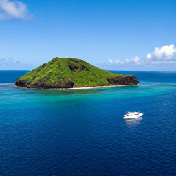 Caribbean Holidays, Guadeloupe Diving, Boat approaching a sheltered Guadeloupe dive site with green volcanic coastline and calm turquoise sea