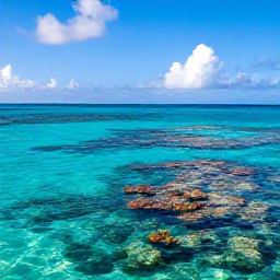 Caribbean Holidays, Guadeloupe Diving, Bright Caribbean morning over Guadeloupe's clear turquoise sea, with a colourful coral reef visible beneath the surface