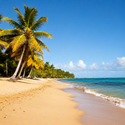 Caribbean Holidays, Guadeloupe Diving December, Golden tropical beach, palm trees and calm turquoise sea on the west coast of Guadeloupe