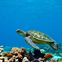 Caribbean Holidays, Guadeloupe Diving January, Green sea turtle swimming above coral reef and tropical fish in the Cousteau Reserve, Guadeloupe