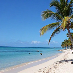 Caribbean Holidays, Guadeloupe Diving July, A relaxed Caribbean beach near Guadeloupe&rsquo;s dive coast, with palm trees, calm blue water and snorkellers offshore