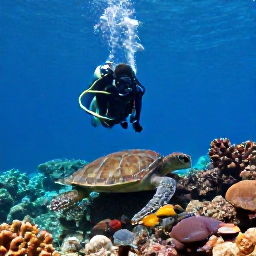 Caribbean Holidays, Guadeloupe Diving July, Tropical reef fish, sea turtles and coral gardens viewed by a scuba diver in Guadeloupe