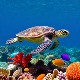 Caribbean Holidays, Guadeloupe Diving November, Sea turtle swimming above a vibrant Caribbean reef with tropical fish in Guadeloupe