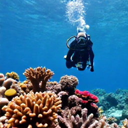 Caribbean Holidays, Guadeloupe Diving October, Scuba diver exploring a colourful coral reef in clear Guadeloupean Caribbean water during October