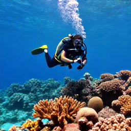 Caribbean Holidays, Guadeloupe Diving, Scuba diver exploring colourful coral reefs and clear turquoise water off Guadeloupe in the Caribbean
