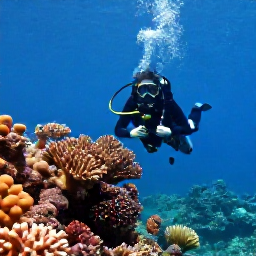 Caribbean Holidays, Guadeloupe Diving, Scuba diver exploring colourful coral reefs and tropical fish in clear Caribbean water off Guadeloupe