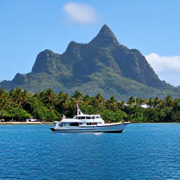 Caribbean Holidays, Guadeloupe Diving, Small dive boat on calm Caribbean water near Basse-Terre, Guadeloupe, with volcanic mountains and lush rainforest in the background