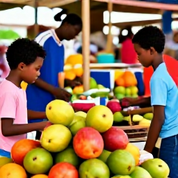Caribbean Holidays, Guadeloupe Family Holidays, A family exploring a colourful Guadeloupe market with tropical fruit, spices and local crafts