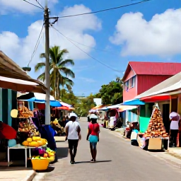 Caribbean Holidays, Guadeloupe Family Holidays, A family exploring colourful streets and a lively market in Pointe-&agrave;-Pitre, Guadeloupe, with tropical fruit and local crafts