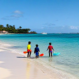 Caribbean Holidays, Guadeloupe Family Holidays, Children paddling in shallow clear water on a family-friendly Guadeloupe beach