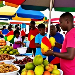 Caribbean Holidays, Guadeloupe Family Holidays, Family enjoying a colourful Guadeloupe market with tropical fruit, local food and friendly stallholders