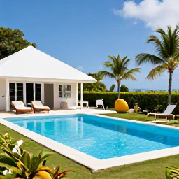 Caribbean Holidays, Guadeloupe Family Holidays, Family enjoying a comfortable holiday villa near the Guadeloupe coast with a swimming pool and tropical garden