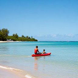 Caribbean Holidays, Guadeloupe Family Holidays, Parents and children paddling in the calm shallow waters of Sainte-Anne beach, Guadeloupe