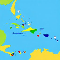 Caribbean Holidays, Guadeloupe February, Colourful Caribbean map showing Guadeloupe and nearby islands, with sunny February travel atmosphere