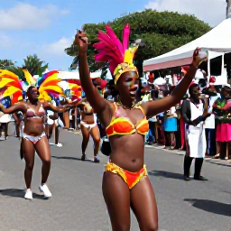 Caribbean Holidays, Guadeloupe February, Colourful Guadeloupe Carnival parade in Pointe-&agrave;-Pitre with dancers, vibrant costumes, musicians and cheering crowds