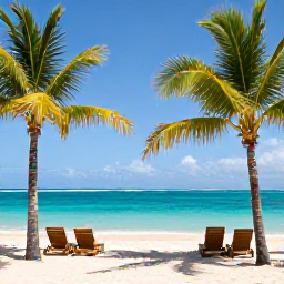 Caribbean Holidays, Guadeloupe February Holidays, A sunny all-inclusive resort beside a turquoise Caribbean beach in Guadeloupe, with palm trees, loungers and clear blue skies