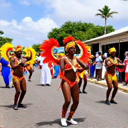 Caribbean Holidays, Guadeloupe February Holidays, Visitors watching a colourful Guadeloupe Carnival parade with dancers, musicians and vibrant costumes in a lively Caribbean street