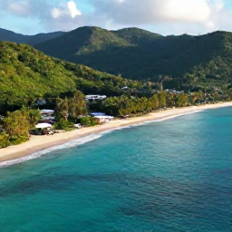 Caribbean Holidays, Guadeloupe Holidays, Aerial view of Guadeloupe&rsquo;s turquoise Caribbean coastline, lush green hills and quiet sandy beaches in bright morning light
