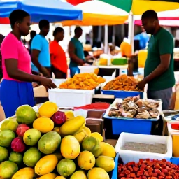 Caribbean Holidays, Guadeloupe Holidays, Colourful Guadeloupe market with tropical fruit, spices, fresh seafood and local shoppers