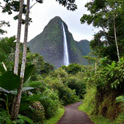Caribbean Holidays, Guadeloupe Holidays, Lush tropical rainforest in Basse-Terre with a waterfall, volcanic mountains and a walking trail