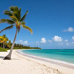 Caribbean Holidays, Guadeloupe Holidays, Sunny all-inclusive resort beside a turquoise Caribbean beach in Guadeloupe, with palm trees and relaxed holiday atmosphere