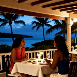 Caribbean Holidays, Guadeloupe Honeymoon, Candlelit table for two at a stylish open-air restaurant in Guadeloupe, with Creole food and tropical evening surroundings