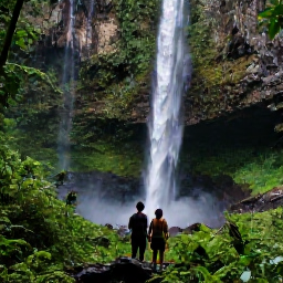 Caribbean Holidays, Guadeloupe Honeymoons, Couple hiking through lush rainforest in Guadeloupe National Park towards a tropical waterfall, January daylight