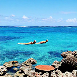 Caribbean Holidays, Guadeloupe Honeymoons, Couple snorkelling together in clear blue water near a colourful coral reef in Guadeloupe
