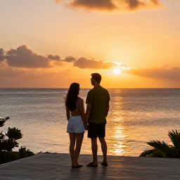 Caribbean Holidays, Guadeloupe Honeymoons May, Couple enjoying a peaceful sunset from a Guadeloupe hotel terrace overlooking the Caribbean Sea
