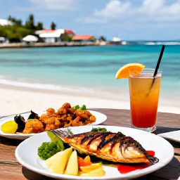 Caribbean Holidays, Guadeloupe in April, A friendly outdoor caf&eacute; in Guadeloupe serving Creole food, grilled fish and tropical drinks beside a sunny harbour