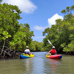 Caribbean Holidays, Guadeloupe in April, Kayakers exploring mangrove channels in Guadeloupe on a sunny day