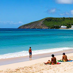 Caribbean Holidays, Guadeloupe in April, Travellers relaxing on Grande-Anse beach in Guadeloupe, with clear blue sea, golden sand and green hills in the background