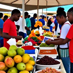 Caribbean Holidays, Guadeloupe in April, Visitors exploring a traditional Guadeloupe market filled with tropical fruit, spices, flowers and handmade crafts