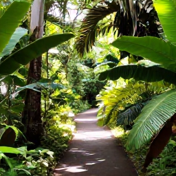 Caribbean Holidays, Guadeloupe in February, Lush Guadeloupe rainforest in February with broad green leaves, filtered sunshine and a peaceful walking trail