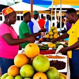 Caribbean Holidays, Guadeloupe in February, Visitors exploring a Guadeloupe market filled with tropical fruit, spices, Creole food and colourful local crafts