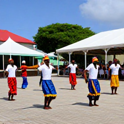 Caribbean Holidays, Guadeloupe in July, Guadeloupe cultural performance in an open-air square, featuring traditional dancers and musicians in colourful clothing