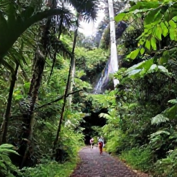 Caribbean Holidays, Guadeloupe in June, A lush Guadeloupe rainforest trail leading to a waterfall, with visitors exploring beneath tall tropical trees