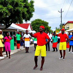 Caribbean Holidays, Guadeloupe in June, Colourful Guadeloupe street festival in June with local musicians, dancers and visitors enjoying Caribbean culture