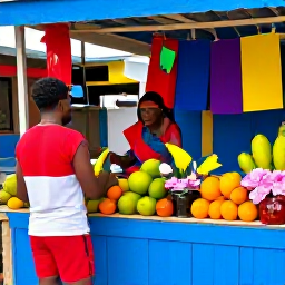 Caribbean Holidays, Guadeloupe in June, Traveller enjoying a local Guadeloupe market in June with tropical fruit, spices, flowers and colourful Creole stalls